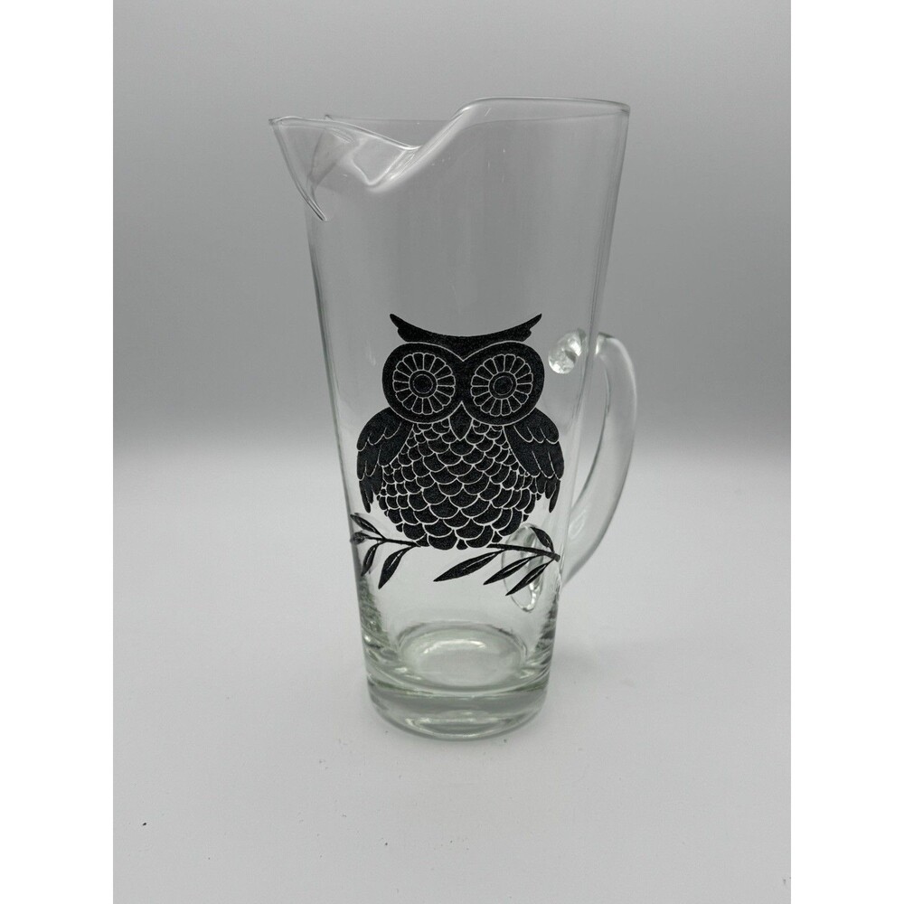 Vintage MCM Black Owl Cocktail Pitcher By West Virginia Glass Great Condition